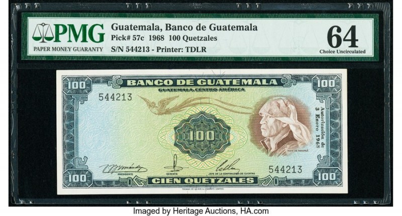 Guatemala Banco de Guatemala 100 Quetzales 3.1.1968 Pick 57c PMG Choice Uncircul...