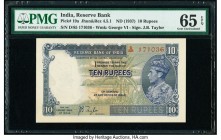 India Reserve Bank of India 10 Rupees ND (1937) Pick 19a Jhun4.5.1 PMG Gem Uncirculated 65 EPQ. Staple holes at issue.

HID09801242017

© 2020 Heritag...