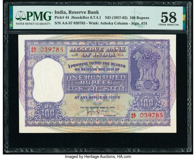 India Reserve Bank of India 100 Rupees ND (1957-62) Pick 44 Jhun6.7.4.1 PMG Choi...