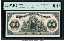 Mexico Banco del Estado de Chihuahua 100 Pesos 1913 Pick S136s Specimen PMG Choice Uncirculated 64 EPQ. Cancelled with 5 punch holes. 

HID09801242017...