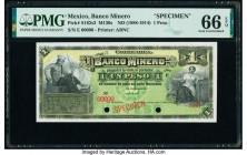 Mexico Banco Minero 1 Peso ND (1888-1914) Pick S162s3 M130s Specimen PMG Gem Uncirculated 66 EPQ. Cancelled with 2 punch holes. 

HID09801242017

© 20...