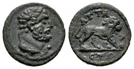 Lidia. Attaleia. Dichalkon. 98-235 a.C. (Bmc-15 var). Anv.: Busto de Herakles a derecha. Rev.: León en marcha a derecha, alrededor ATTAL-EA. Ae. 1,57 ...