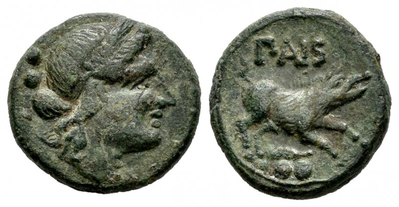 Lucania. Paestum. Sextante. 218-201 a.C. (Sng Cop-1341). (Craw-6/3). Anv.: Cabez...