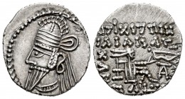 Imperio Parto. Osroes II. Dracma. 190-208 d.C. (Gc-5866). Anv.: Busto diademado y con tiara a izquierda. Rev.: Arquero entronizado a derecha, alrededo...