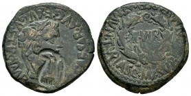 Bilbilis. As. 27 a.C.-14 d.C. Calatayud (Zaragoza). Época de Augusto. (Abh-278). (Acip-3017a). Anv.: Cabeza laureada de Augusto a derecha, alrededor A...