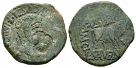 Calagurris. As. 14-36 a.C. Calahorra (La Rioja). Época de Tiberio. (Abh-429). (Acip-3128b). Anv.: Cabeza laureada de Tiberio, alrededor TI AVGVS DIVI ...