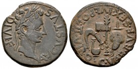 Cartagonova. As. 24 a.C.-14 d.C. Cartagena (Murcia). (Abh-577). (Acip-3137). Anv.: Cabeza laureada de Augusto a derecha, alrededor AVGVSTVS DIVI F. Re...