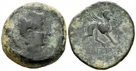 Kastilo-Castulo. As. 180 a.C. Cazlona (Jaén). (Abh-697). (Acip-2113). Anv.: Cabeza masculina diademada a derecha. Rev.: Esfinge a derecha, delnate est...