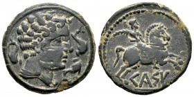 Kelse. As. 120-50 a.C. Velilla del Ebro (Zaragoza). (Abh-776). (Acip-1480). Anv.: Cabeza masculina laureada y con manto a derecha, rodeada de tres del...