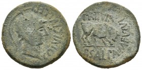 Kelse. As. 50-30 a.C. Velilla del Ebro (Zaragoza). (Abh-797). (Acip-1495). Anv.: Cabeza masculina con casco a derecha, delante COL VIC IVL LEP R. Rev....