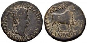 Kelse. As. 27 a.C.-14 d.C. Velilla del Ebro (Zaragoza). (Abh-811). (Acip-3196a). Rev.: Toro parado a derecha, alrededor CN DOMIT C POMPEI II VIR C V I...