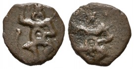 Ebusus. 1/4 calco. 200-100 a.C. Ibiza. (Abh-940). (Acip-733 variante). (C-40 variante). Ae. 1,85 g. Cuerno de la abundancia sólo en anverso. Rara. MBC...