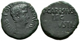 Emerita Augusta. As. 27 a.C. Mérida (Badajoz). Época de Augusto. (Abh-989). (Acip-4436a). Anv.: Cabeza de Augusto a derecha alrededor CAESAR AVG TRIB ...