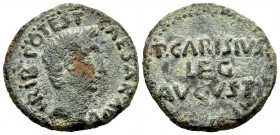 Emerita Augusta. As. 27 a.C. Mérida (Badajoz). Época de Augusto. (Abh-989). (Acip-4436a). Anv.: Cabeza de Augusto a derecha alrededor CAESAR AVG TRIB ...