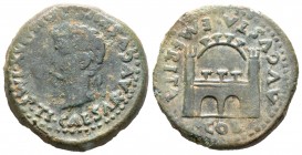 Emerita Augusta. As. 14-36 d.C. Mérida (Badajoz). (Abh-1056). (Acip-3408e). Anv.: Cabeza laureada de Tiberio a izquierda, leyenda TI CAESAR AVGVSTVS P...