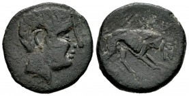 Iltirta. As. 220-200 a.C. Lleida (Cataluña). (Abh-1477). (Acip-1271). (C-40). Rev.: Lobo avanzando a derecha, encima ILTIRTA. Ae. 7,67 g. Escasa. MBC-...