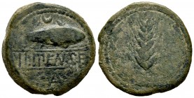 Ilipense. As. 120-20 a.C. Alcalá del Río (Sevilla). (Abh-1532). (Acip-2333). (C-2). Anv.: Sábalo a derecha, encima creciente, debajo ILIPENSE entre lí...