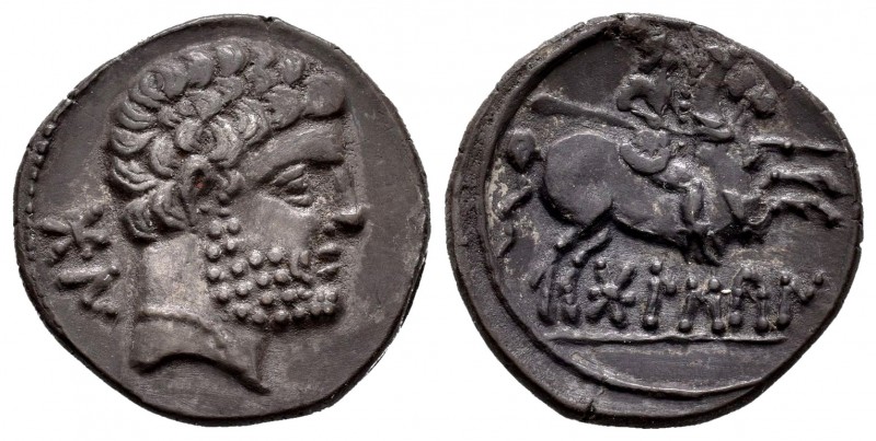 Bolskan. Denario. 180-20 a.C. Huesca. (Abh-1912). (Acip-1413). Anv.: Cabeza barb...