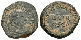 Osca. Semis. 24 a.C.-14 d.C. Huesca. (Abh-1939). (Acip-3220). Rev.: Leyenda interna Q AEL PROCVLO M AEL MAXVMO alrededor de II VIR / OSCA. Ae. 5,29 g....