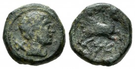 Kese. Cuadrante. 120-50 a.C. Velilla del Ebro (Zaragoza). (Abh-no cita). (Acip-1192 variante). (C-80). Anv.: Letra ibérica TA detrás de la cabeza. Rev...