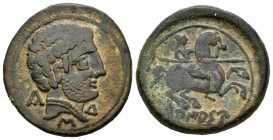 Turiasu. As. 120-20 a.C. Tarazona (Zaragoza). (Abh-2426). (Acip-1727). Anv.: Cabeza barbada a derecha, delante letra TU, detrás KA y debajo del cuello...
