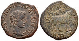 Turiasu. As. 14-36 d.C. Tarazona (Zaragoza). Ëpoca de Tiberio. (Abh-2450). Ae. 12,64 g. MBC+/MBC. Est...200,00. /// ENGLISH: Turiasu. Unit. 14-36 d.C....