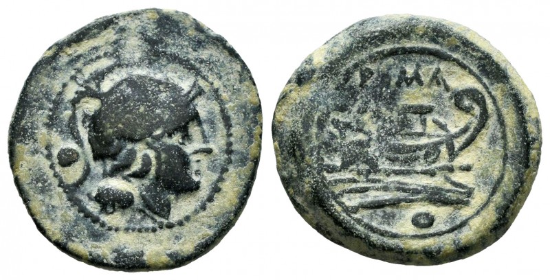 Anónimo. Uncia. 211 a.C. Roma. (Craw-97/76). Anv.: Cabeza de Roma con casco a de...