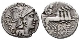 Antestia. L. Antestius Gragulus. Denario. 136 a.C. Roma. (Ffc-151). (Craw-238/1). (Cal-127). Anv.: Cabeza de Roma a derecha, delante: X, detrás: GRAG....