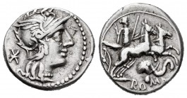 Caecilia. Q. Caeciiius Metellus Diadematus (o Delmaticus). Denario. 128 a.C. Roma. (Ffc-209). (Craw-262/1). (Cal-285). Anv.: Cabeza de Roma a derecha,...