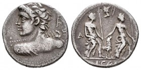 Caesia. Lucius Caesius. Denario. 112-111 a.C. Sur de Italia. (Ffc-222). (Craw-298/1). (Cal-297). Anv.: Busto diademado de Apolo Vejovis a izquierda, (...