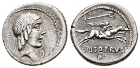 Calpurnia. L. Calpurnius Piso Frugi. Denario. 90 a.C. Roma. (Craw-340/1). (Rsc-Calpurnia 11). Anv.: Cabeza laureada de Apolo a derecha, delante D, det...