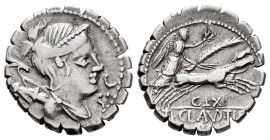 Claudia. Ti. Claudius Nero. Denario. 79 a.C. Taller Auxiliar de Roma. (Ffc-567). (Craw-381/1a). (Cal-426). Anv.: Busto diademado de Diana a derecha, c...