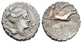 Claudia. Ti. Claudius Nero. Denario. 79 a.C. Taller Auxiliar de Roma. (Ffc-567). (Craw-381/1a). (Cal-426). Anv.: Busto diademado de Diana a derecha, c...