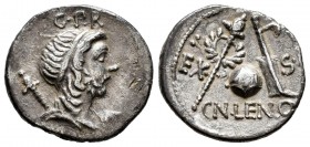 Cornelia. Cn Cornelius Lentulus Marcellinus. Denario. 76-75 a.C. Hispania. (Ffc-626). (Craw-393/1a). (Cal-486). Anv.: Busto diademado del Genio del pu...