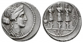 Cornelia. Faustus Cornelius Sulla. Denario. 56 a.C. Roma. (Ffc-643). (Craw-426/3). (Cal-500). Anv.: Cabeza diademada de Venus a derecha, con cetro sob...
