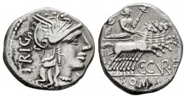 Curiatia. C. Curiatius f. Trigeminus. Denario. 135 a.C. Incierta. (Ffc-667). (Craw-240/1a). (Cal-532). Anv.: Cabeza de Roma a derecha, delante: X, det...
