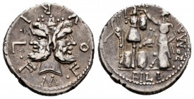 Furia. M. Furius L.f. Philus. Denario. 119 a.C. Italia Central. (Ffc-730). (Craw-281/1). (Cal-600). Anv.: Cabeza de Jano bifonte,M. FOVRI. L.F. Rev.: ...