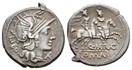 Marcia. Q. Marcius Libo. Denario. 148 a.C. Roma. (Ffc-848). (Craw-215/1). (Cal-932). Anv.: Cabeza de Roma a derecha, delante: X. Ley./ detrás: LIBO. R...