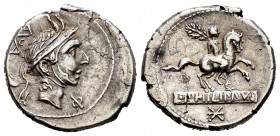 Marcia. L. Marcius Philippus. Denario. 113-112 a.C. Italia Central. (Ffc-852). (Craw-293/1). (Cal-935). Anv.: Cabeza de Philippus V de Macedonia a der...