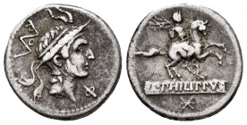 Marcia. L. Marcius Philippus. Denario. 113-112 a.C. Italia Central. (Ffc-852). (Craw-293/1). (Cal-935). Anv.: Cabeza de Philippus V de Macedonia a der...