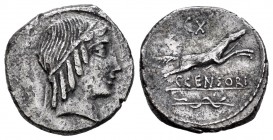 Marcia. Caius Marcius Censorinus. Denario. 88 a.C. Incierta. (Ffc-875). (Cal-952f). Anv.: Cabeza diademada de Apolo a derecha. Rev.: Caballo a derecha...