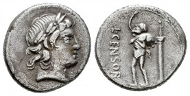 Marcia. L. Marcius Censorinus. Denario. 88 a.C. Roma. (Ffc-888). (Craw-363/1d). (Cal-957). Anv.: Cabeza laureada de Apolo a derecha. Rev.: Sátiro Mars...