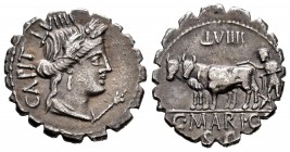 Maria. Denario. 81 a.C. Roma. (Ffc-901). (Craw-378/1c). (Cal-968). Anv.: Cabeza de Ceres con láurea de espigas a derecha, encima LVIIII, detrás CAPIT ...
