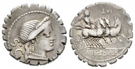 Naevia. C. Naevius Balbus. Denario. 79 a.C. Taller Auxiliar de Roma. (Ffc-937). (Cal-1041). Anv.: Cabeza diademada de Venus a derecha, detrás: S.C. Re...