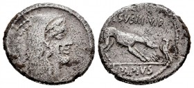 Papia. L. Papius Celsus. Denario. 45 a.C. Roma. (Ffc-954). (Craw-472/1). (Cal-1058). Anv.: Cabeza de Juno Sospita a derecha, tocado con piel de ciervo...