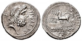 Plautia. P. Plautius Hypseus. Denario. 60 a.C. Roma. (Ffc-995). (Craw-420/ab). (Cal-1125). Anv.: Cabeza de Neptuno a derecha, detrás: tridente, delant...