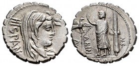 Postumia. A. Postumius A.f. Sp.n. Albinus. Denario. 81 a.C. Taller Auxiliar de Roma. (Ffc-1072). (Craw-372/2). (Cal-1216). Anv.: Cabeza velada de Hisp...