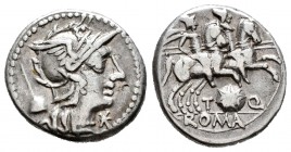 Quinctia. T. Quinetius Flaminius. Denario. 126 a.C. Roma. (Ffc-1084). (Craw-267/1). (Cal-1227). Anv.: Cabeza de Roma a derecha, delante:X, detrás: bon...