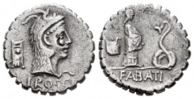 Roscia. L. Roscius. Denario. 62 a.C. Italia Central. (Ffc-1090). (Craw-412/1). (Cal-1231). Anv.: Cabeza de Juno Sospita tocado con piel de cabra a der...