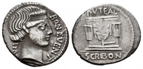 Scribonia. L. Scribonius Libo. Denario. 62 a.C. Roma. (Ffc-1102). (Craw-416/1a). (Cal-1248). Anv.: Cabeza diademada de Bonus Eventus a derecha. Ley./ ...